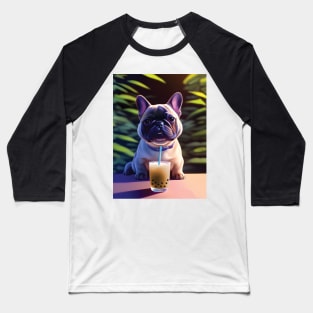 French Bulldog Frenchie with boba bubble tea Baseball T-Shirt